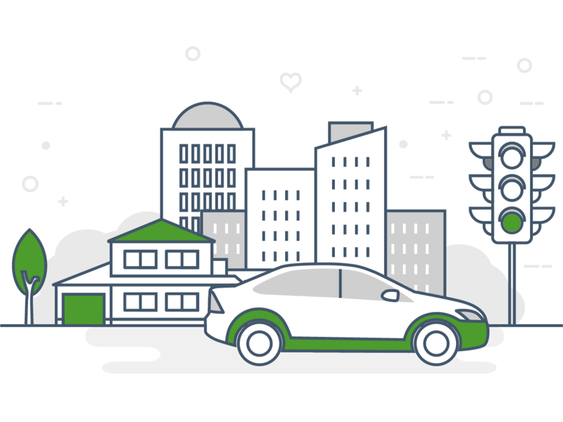 Go Auto Insurance: An image of a car at a red light with a stop-light that rotates between grey and green colors.